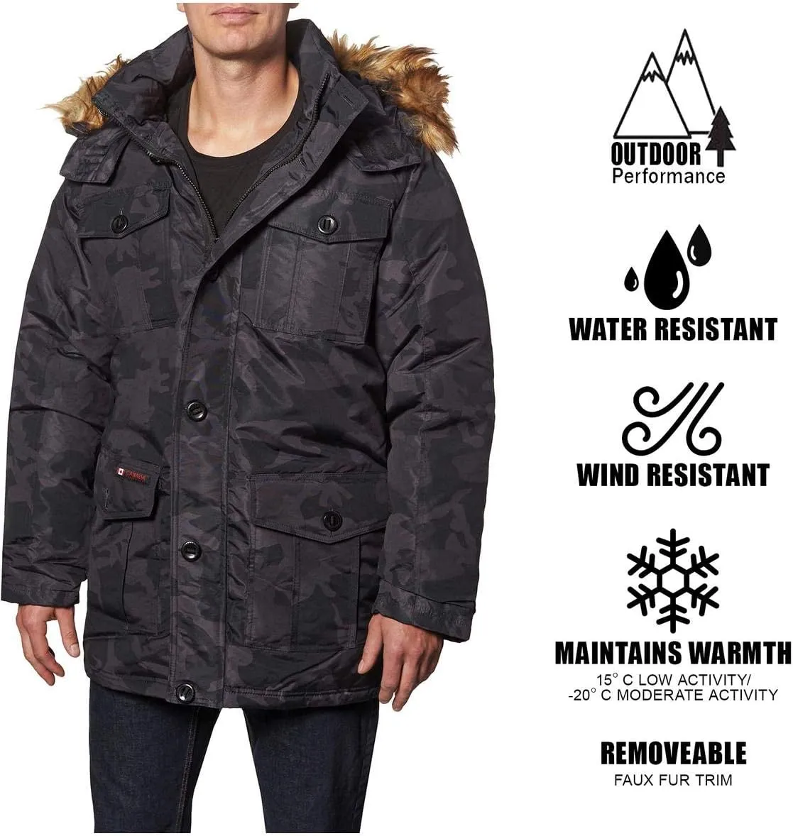 CANADA WEATHER GEAR Parka Coat for Men-Insulated Winter Jacket w/Faux Fur Hood