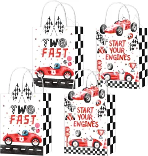 CANDY CHEF Race Car Treat Bags Red Two Fast Birthday Party Supplies 12PCS Racing Car Favor Bag Vintage Racing Party Gift Bags for Start Your Engines Birthday Baby Shower Supplies