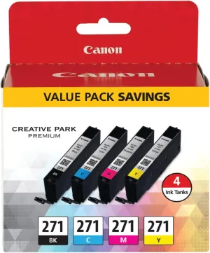 Canon CLI-271 Genuine BK/CMY 4 Color Value Pack, Compatible with MG6820, MG6821, MG6822, MG5720, MG5721, MG5722, MG7720, TS5020, TS6020, TS8020, and TS9020 (Optional) Printers