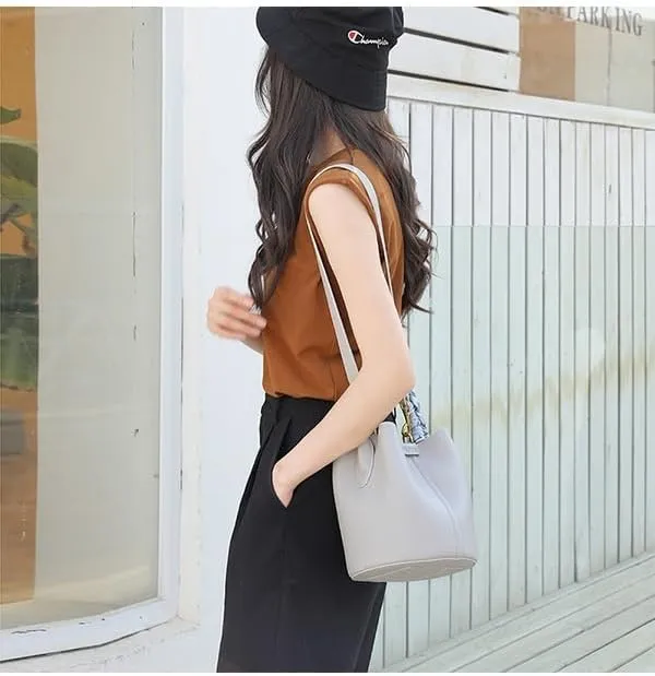 Canvas Genuine Leather Women's Top Handbag, Classic Shoulder Bag, Khaki Sub!