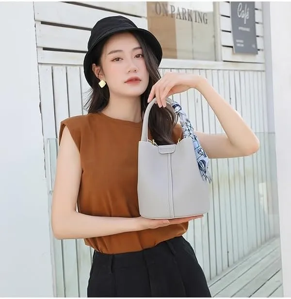 Canvas Genuine Leather Women's Top Handbag, Classic Shoulder Bag, Khaki Sub!