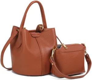 Canvas Genuine Leather Women's Top Handbag, Classic Shoulder Bag, Khaki Sub!
