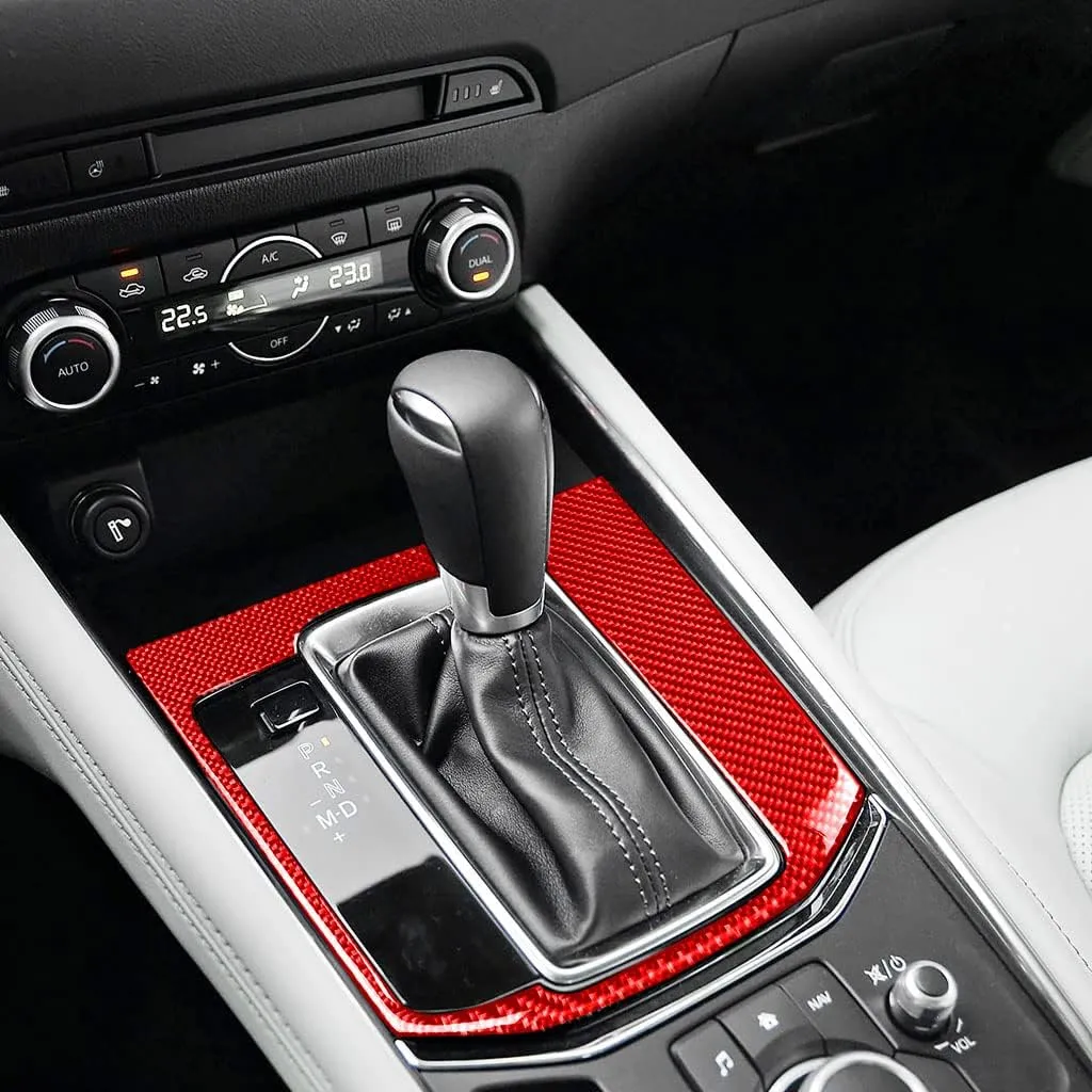 Car Interior Trim Accessories Center Console Gear Shift Frame Panel Decoration Decal Red Carbon Fiber Sticker Compatible with Mazda CX-5 2017 2018