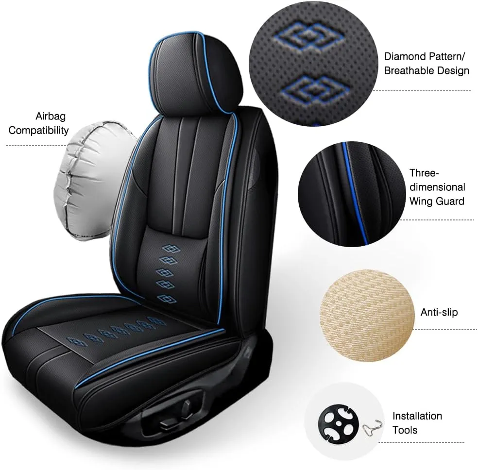 Car Seat Covers for Chevrolet Malibu Limited/Malibu Maxx/Monte Carlo/Sonic/Aveo/Spark EV/SS/Trailblazer EXT/Traverse Limited/Trax/Volt/Blazer/Cruze/Impala/Equinox,5-Seats Luxury(Black Blue)