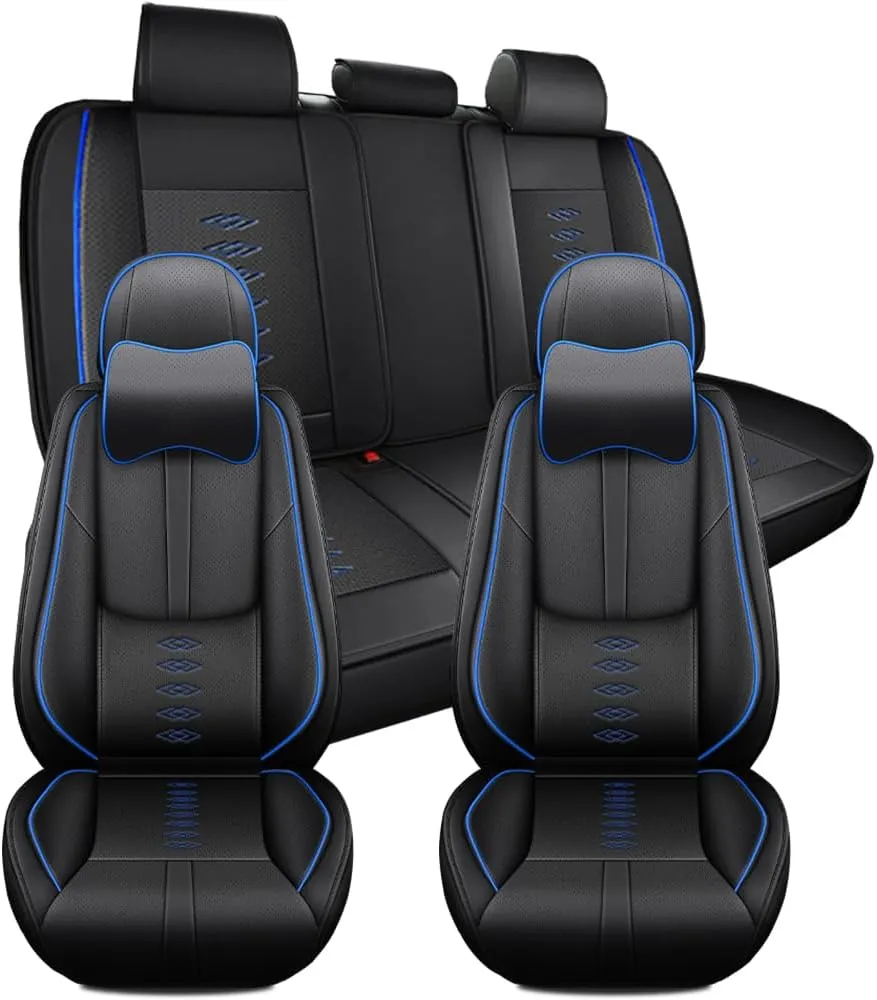Car Seat Covers for Chevrolet Malibu Limited/Malibu Maxx/Monte Carlo/Sonic/Aveo/Spark EV/SS/Trailblazer EXT/Traverse Limited/Trax/Volt/Blazer/Cruze/Impala/Equinox,5-Seats Luxury(Black Blue)