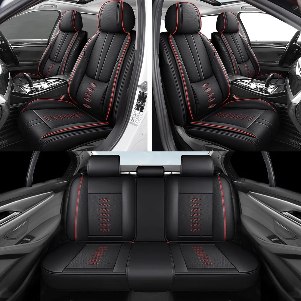 Car Seat Covers for Mitsubishi Mirage G4 2017-2024,Waterproof Leather Seat Covers 5-Seats Luxury,Interior Accessories with Airbag,Automobile Seat Cover Sets for Mirage G4(Black Red)