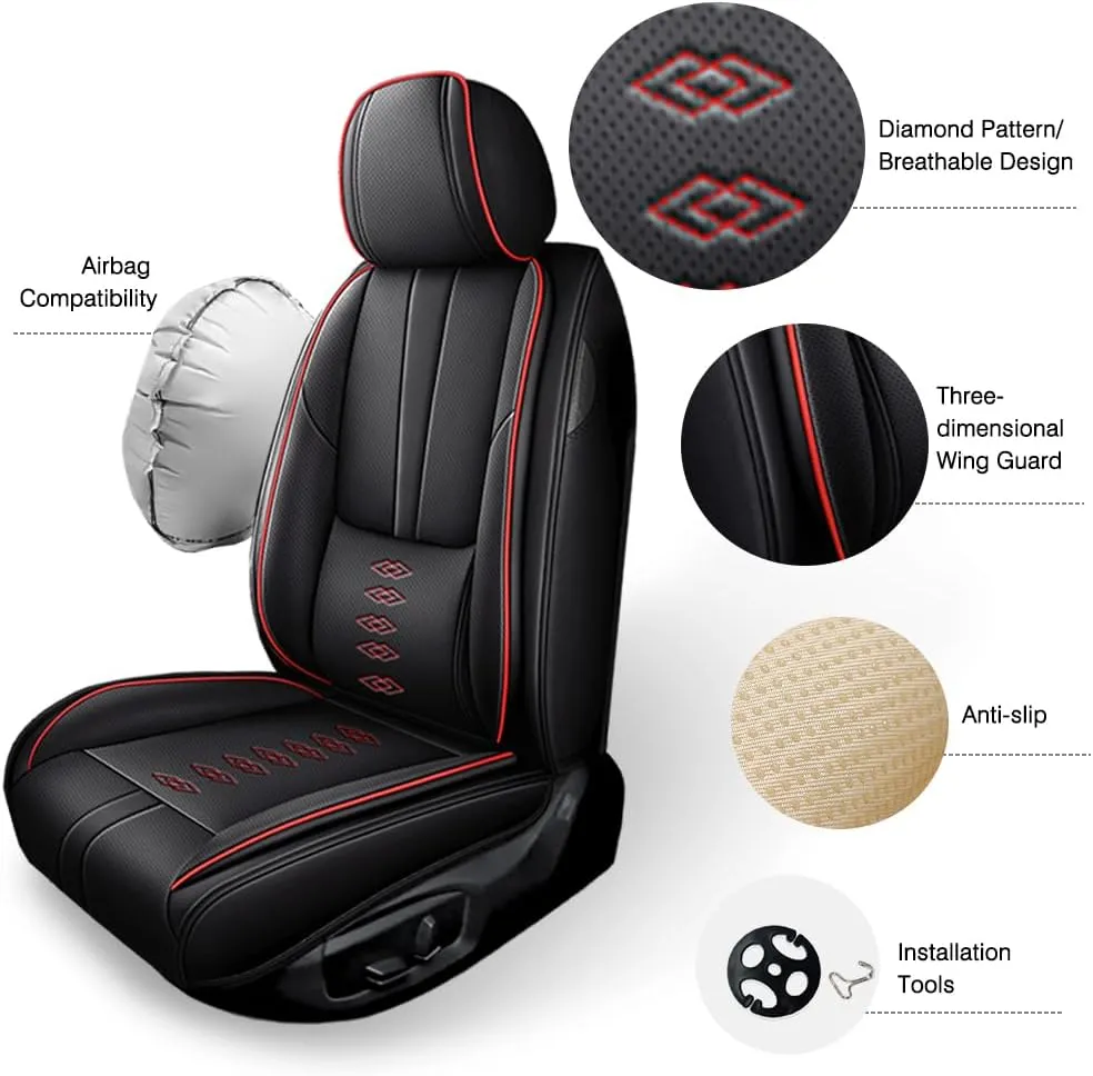 Car Seat Covers for Mitsubishi Mirage G4 2017-2024,Waterproof Leather Seat Covers 5-Seats Luxury,Interior Accessories with Airbag,Automobile Seat Cover Sets for Mirage G4(Black Red)