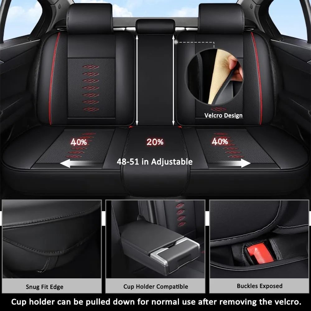 Car Seat Covers for Mitsubishi Mirage G4 2017-2024,Waterproof Leather Seat Covers 5-Seats Luxury,Interior Accessories with Airbag,Automobile Seat Cover Sets for Mirage G4(Black Red)