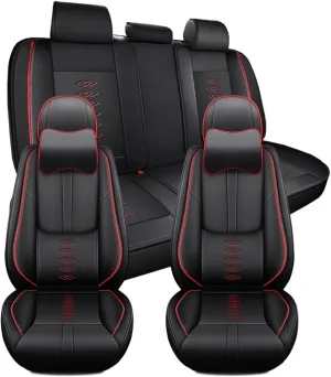 Car Seat Covers for Mitsubishi Mirage G4 2017-2024,Waterproof Leather Seat Covers 5-Seats Luxury,Interior Accessories with Airbag,Automobile Seat Cover Sets for Mirage G4(Black Red)