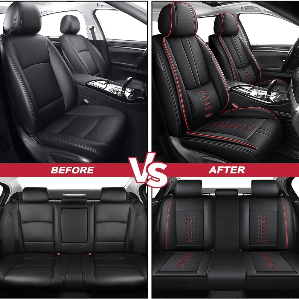 Car Seat Covers for Mitsubishi Mirage G4 2017-2024,Waterproof Leather Seat Covers 5-Seats Luxury,Interior Accessories with Airbag,Automobile Seat Cover Sets for Mirage G4(Black Red)