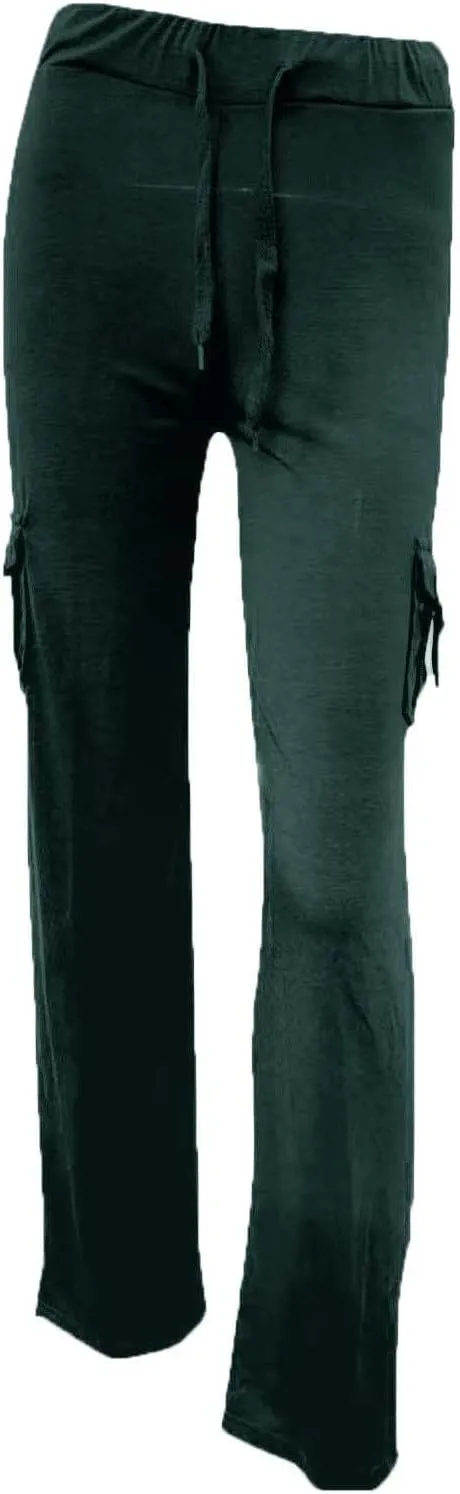 Cargo Pants for Women Bootcut Yoga Pants Wide Leg Sweatpants Plus Size Workout Hiking Trousers with Button Pockets