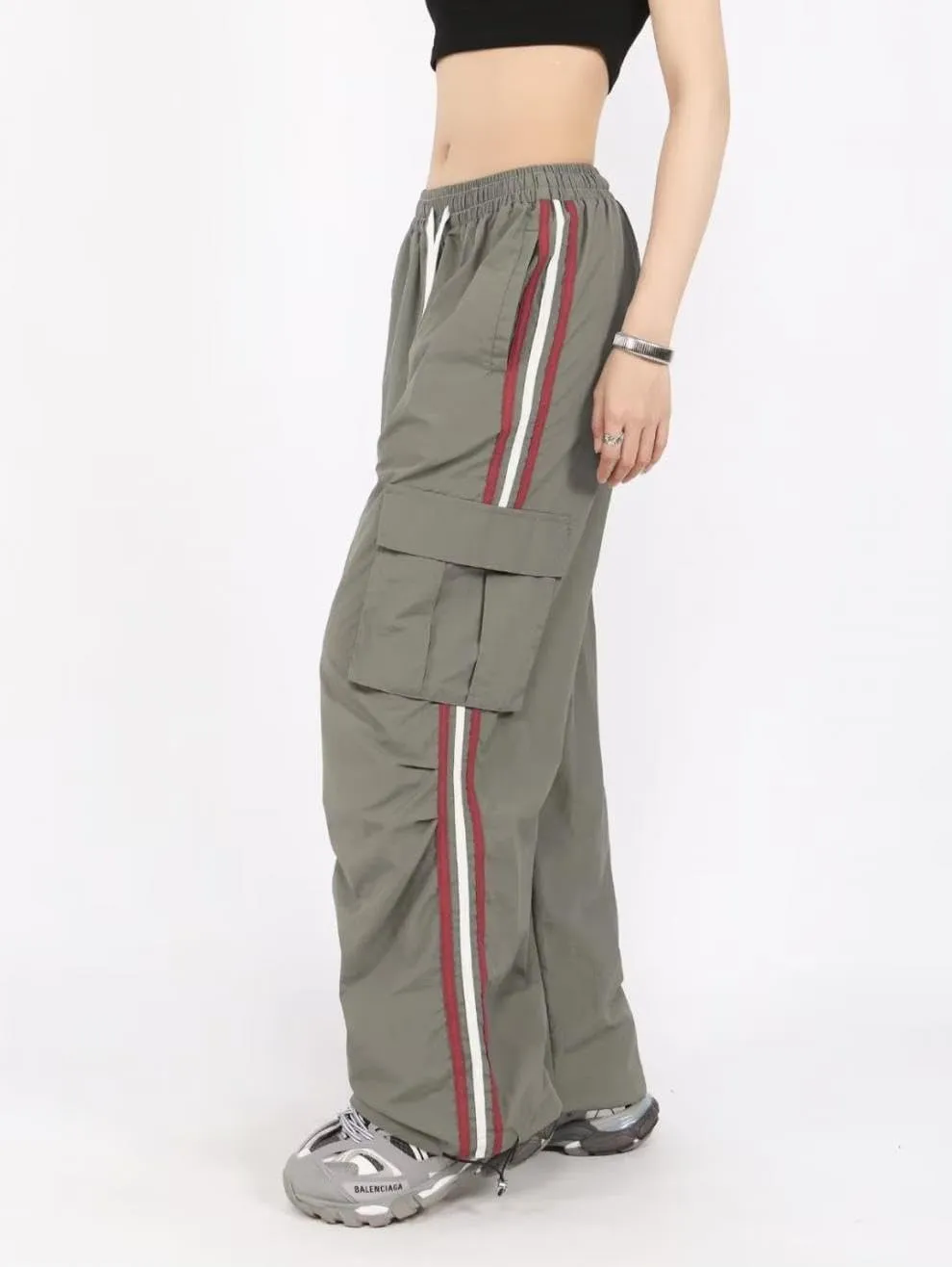 Cargo Parachute Pants Baggy Sweatpants for Women Drawstring Hip Hop Wide Leg Trousers Casual Joggers Y2k Streetwear