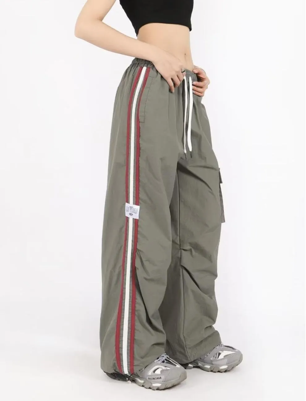 Cargo Parachute Pants Baggy Sweatpants for Women Drawstring Hip Hop Wide Leg Trousers Casual Joggers Y2k Streetwear