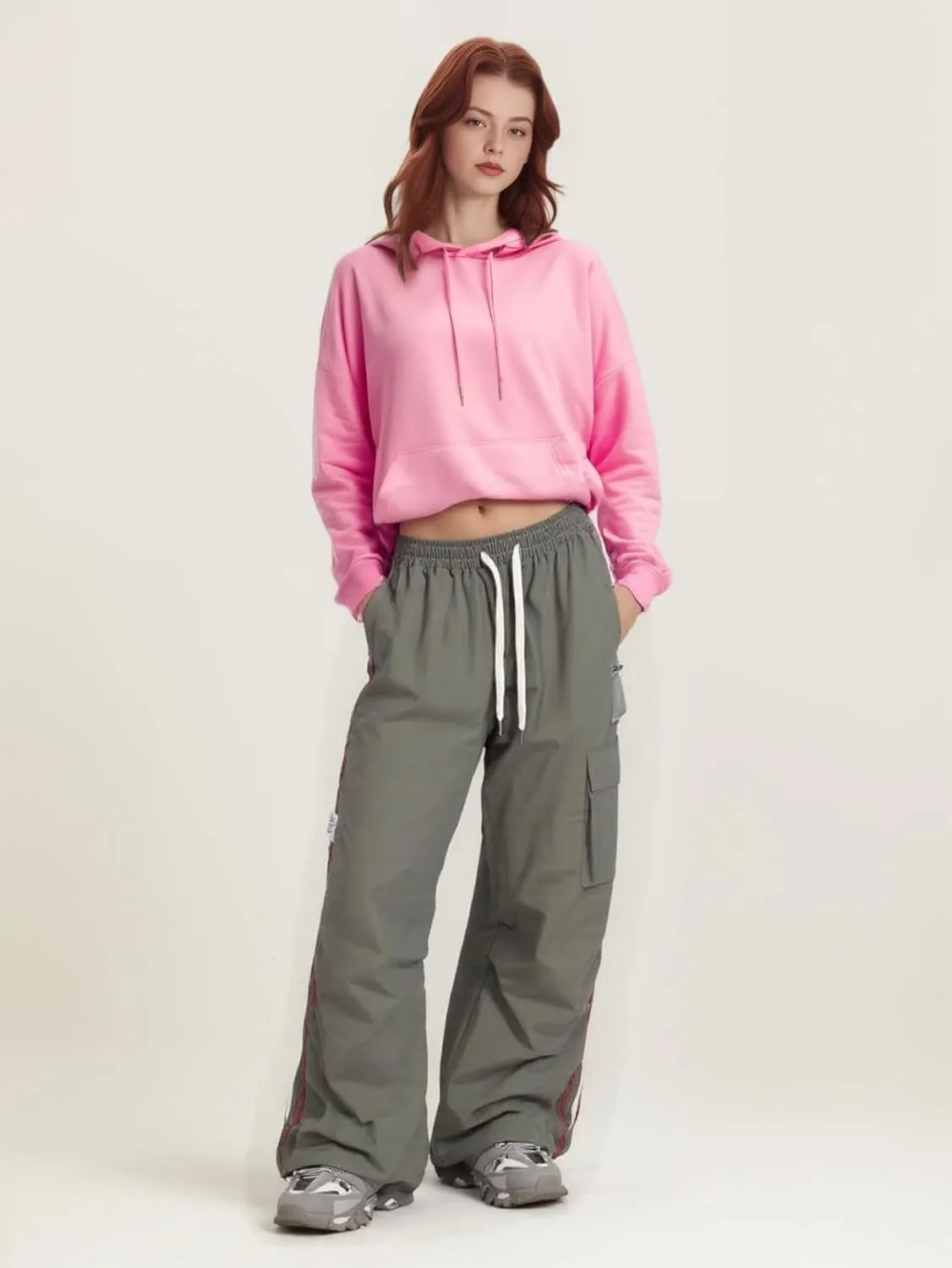Cargo Parachute Pants Baggy Sweatpants for Women Drawstring Hip Hop Wide Leg Trousers Casual Joggers Y2k Streetwear