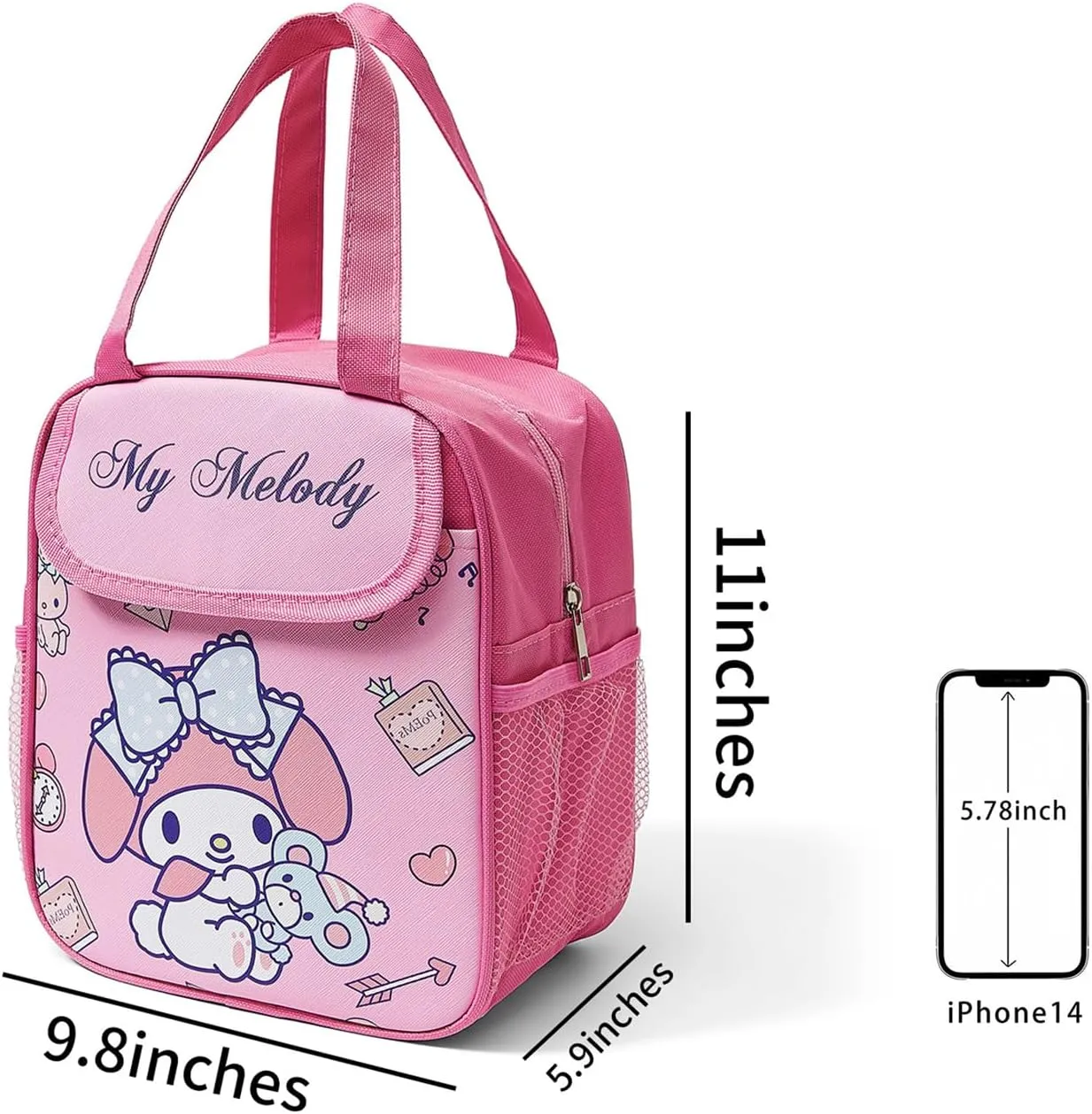 Cartoon Insulated Lunch Bags,Reusable Insulated Lunch Box, Leakproof Lunch Tote Bag, Easy To Clean Picnic Box Bento Bag, for Women Men Office Hiking Outdoor (Pink)