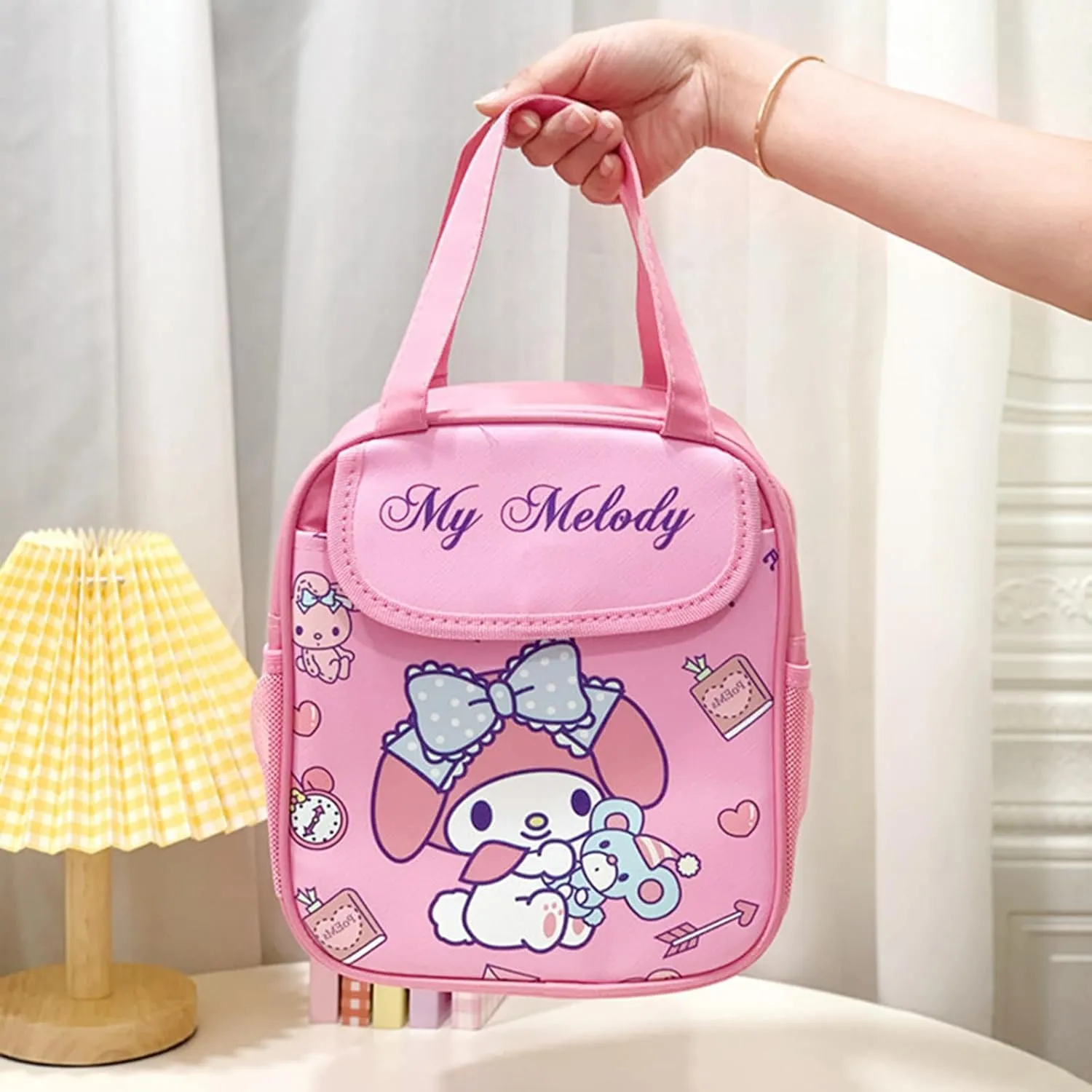 Cartoon Insulated Lunch Bags,Reusable Insulated Lunch Box, Leakproof Lunch Tote Bag, Easy To Clean Picnic Box Bento Bag, for Women Men Office Hiking Outdoor (Pink)