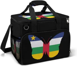 Central African Republic Flag Butterflies Portable Cooler Bag Lunch Box Container Crossbody Insulated Tote Bag for Work Camping Outdoor