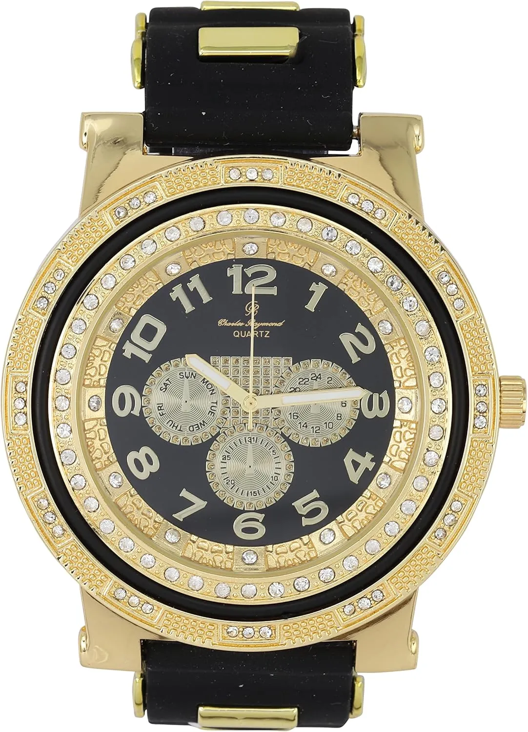 Charles Raymond Iced Oversized Hip Hop Bullet Rubber Band Mens Watch, That Shows Your Lust for Life - GJM (ST10411 Black Panther)