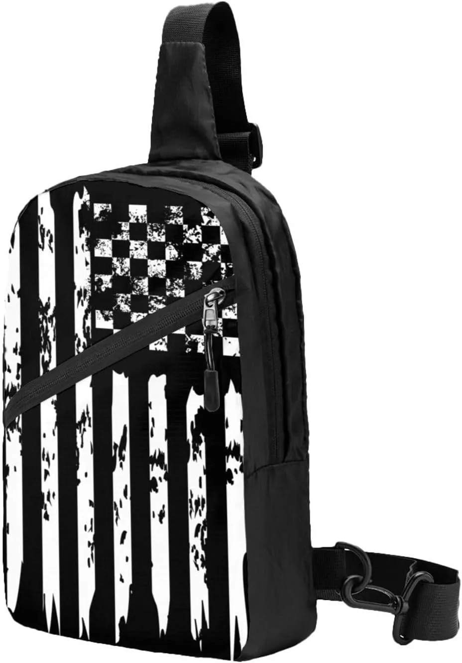 Checkered American Flag Racing Portable Sling Bags Packable Crossbody Bag Foldable Sport Daypack Reusable Shoulder Backpack Diagonally Chest Bag for Workout Travel