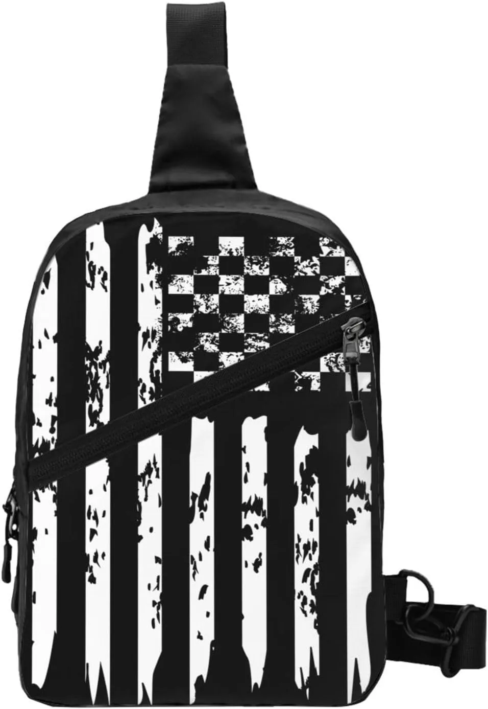 Checkered American Flag Racing Portable Sling Bags Packable Crossbody Bag Foldable Sport Daypack Reusable Shoulder Backpack Diagonally Chest Bag for Workout Travel
