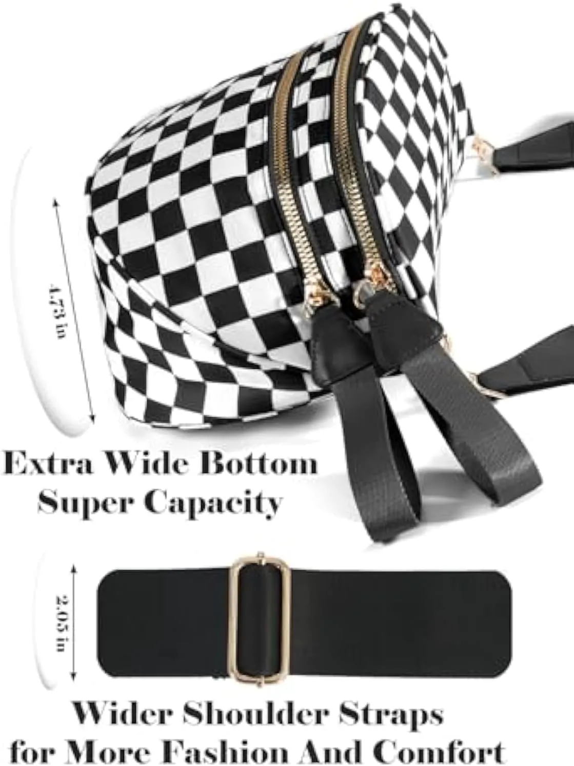 Checkered Bum Bag Crossbody, Black and White Checkered Crossbody Bag, Fanny Pack for Women with Adjustable Strap (A)