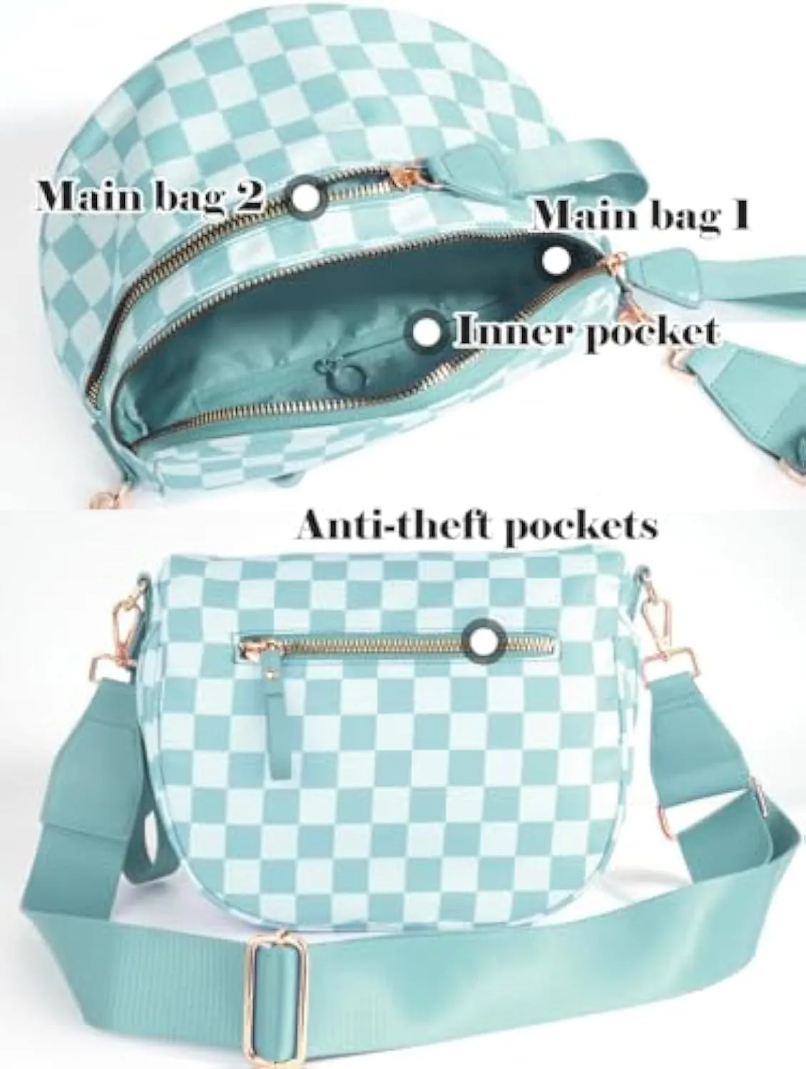 Checkered Bum Bag Crossbody, Black and White Checkered Crossbody Bag, Fanny Pack for Women with Adjustable Strap (A)