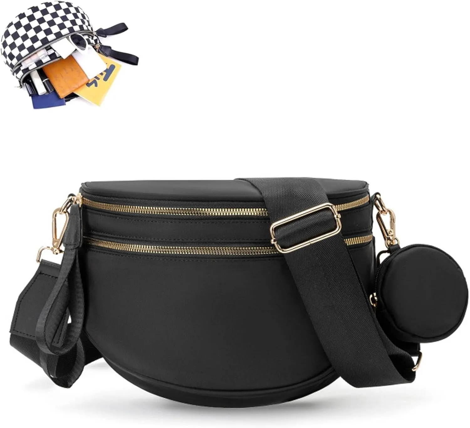 Checkered Bum Bag Crossbody, Black and White Checkered Crossbody Bag, Fanny Pack for Women with Adjustable Strap (A)