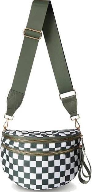 Checkered Bum Bag Crossbody Nylon Bum Bags for Women Crossbody Checkereds Purse ali bag Gold Blush Bum Bag (Bean green)