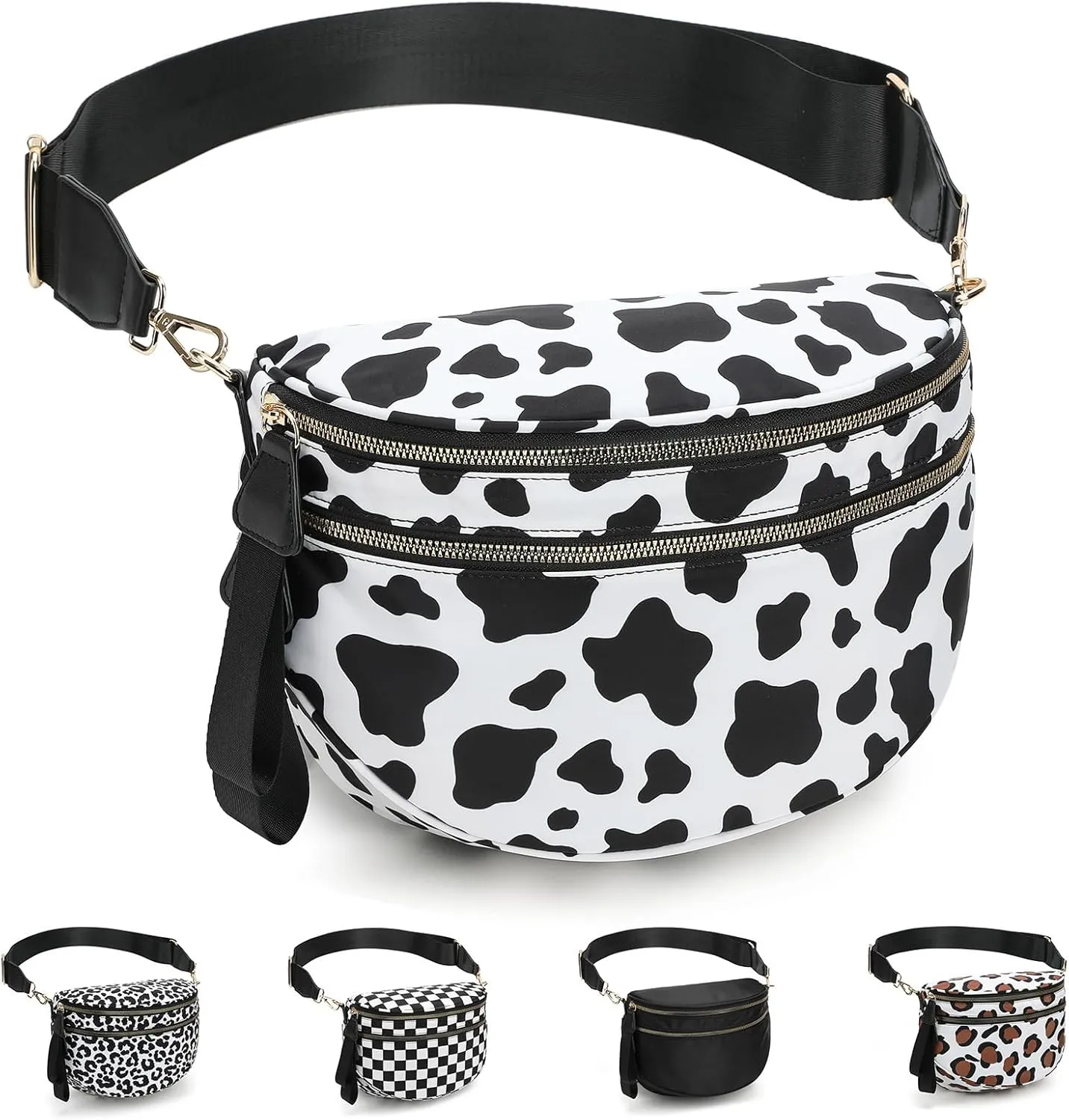 Checkered Bum Bag Crossbody Nylon Bum Bags for Women Crossbody Checkereds Purse ali bag Gold Blush Bum Bag (Black-B)