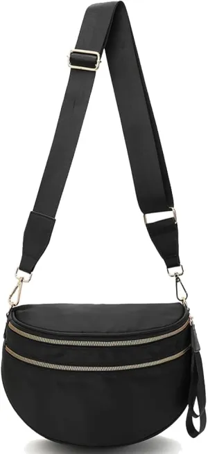 Checkered Bum Bag Crossbody Nylon Bum Bags for Women Crossbody Checkereds Purse ali bag Gold Blush Bum Bag (Black-C)
