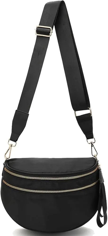 Checkered Bum Bag Crossbody Nylon Bum Bags for Women Crossbody Checkereds Purse ali bag Gold Blush Bum Bag (Black-C)