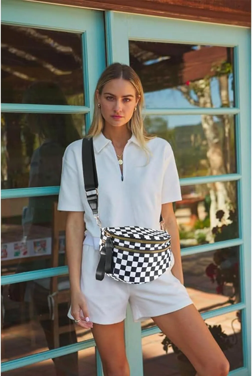 Checkered Bum Bag Crossbody Nylon Bum Bags for Women Crossbody Checkereds Purse ali bag Gold Blush Bum Bag (Caramel)