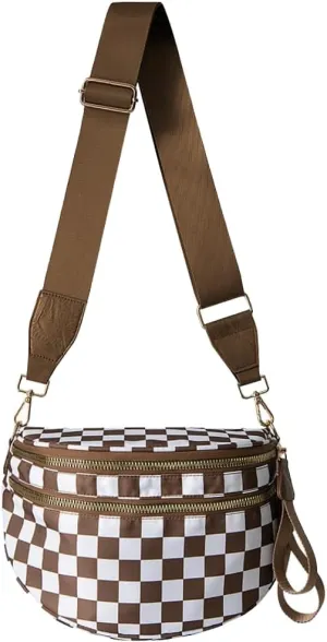 Checkered Bum Bag Crossbody Nylon Bum Bags for Women Crossbody Checkereds Purse ali bag Gold Blush Bum Bag (Caramel)