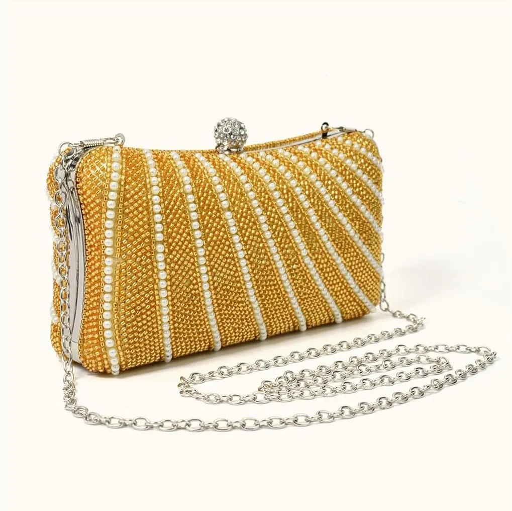 Checkered Chain Diagonal Straddle Bag Dinner Handheld Evening Dress Paired with Handbag