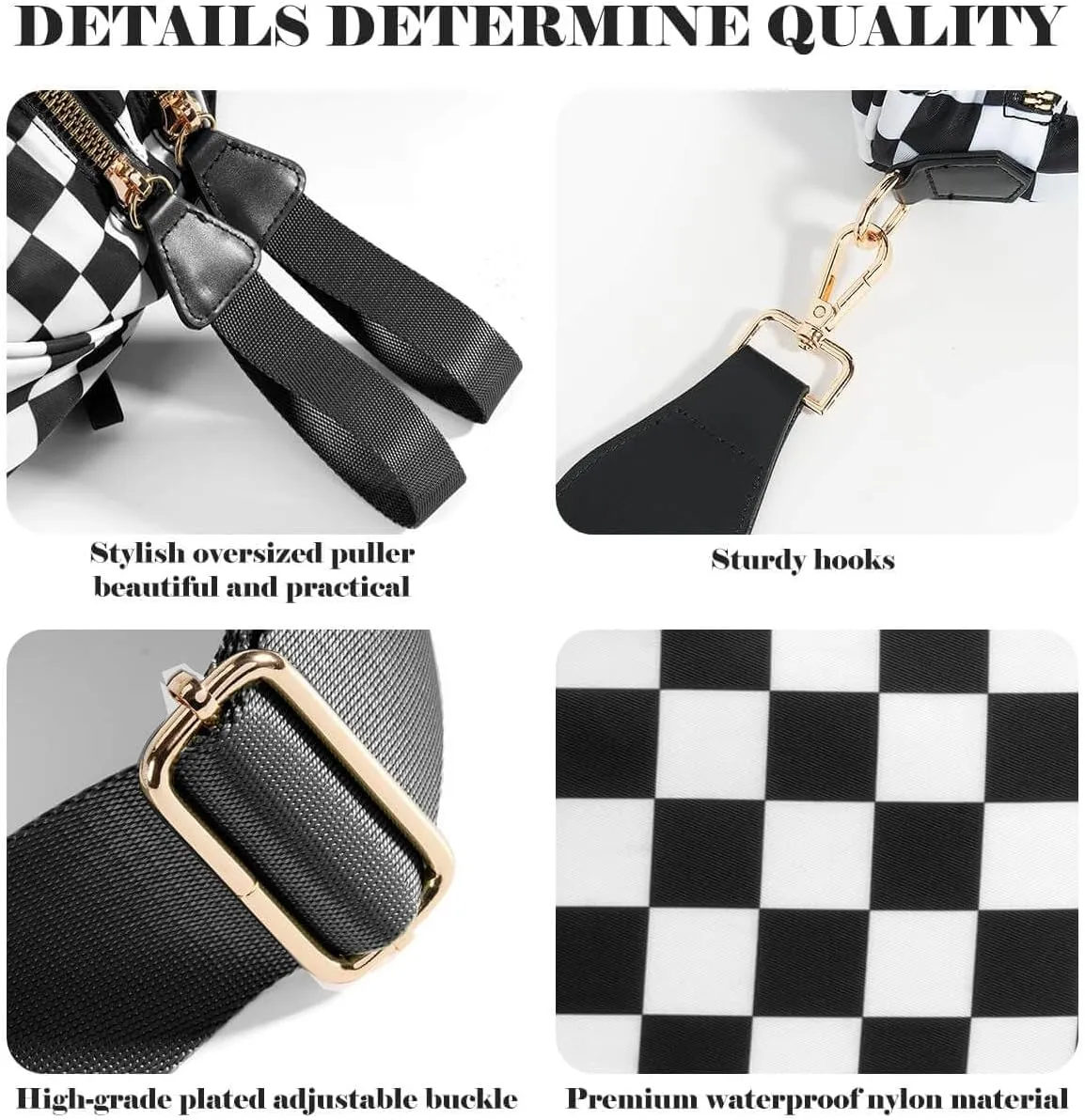 Checkered Crossbody Bag Bum Bag for Women & Charms Spacious Purse, Sling Bags with Shoulder Strap