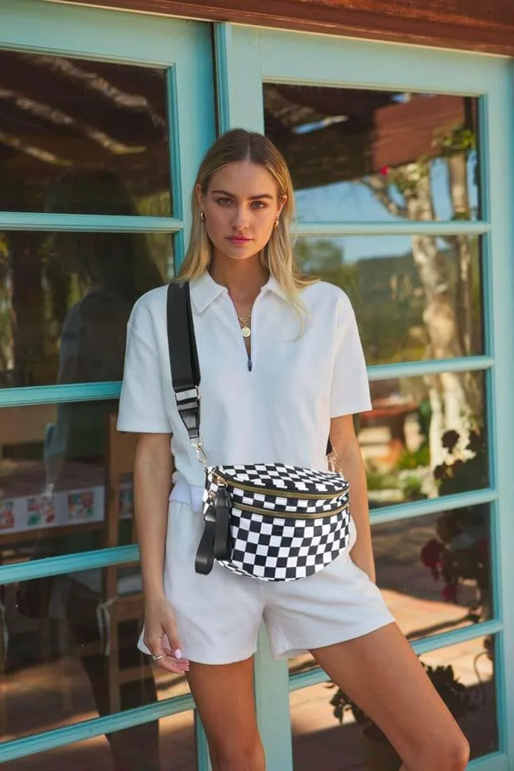 Checkered Crossbody Bag Bum Bag for Women & Charms Spacious Purse, Sling Bags with Shoulder Strap