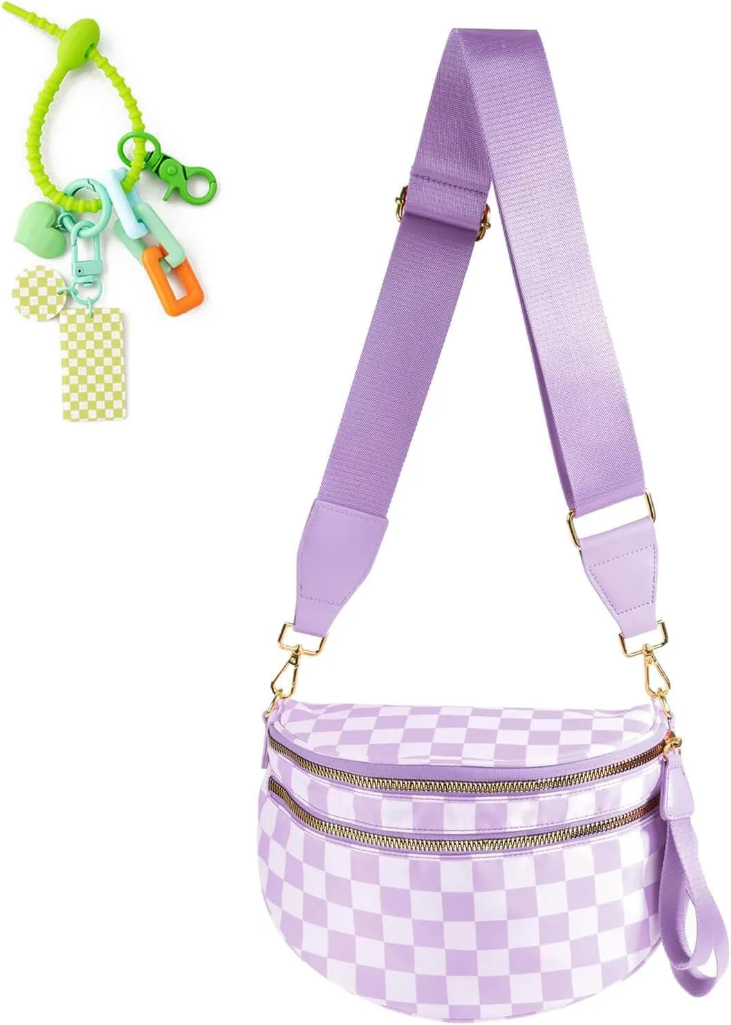 Checkered Crossbody Bag Bum Bag for Women & Charms Spacious Purse, Sling Bags with Shoulder Strap