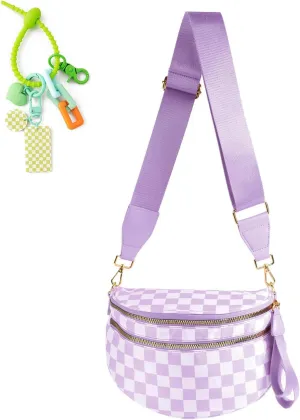 Checkered Crossbody Bag Bum Bag for Women & Charms Spacious Purse, Sling Bags with Shoulder Strap