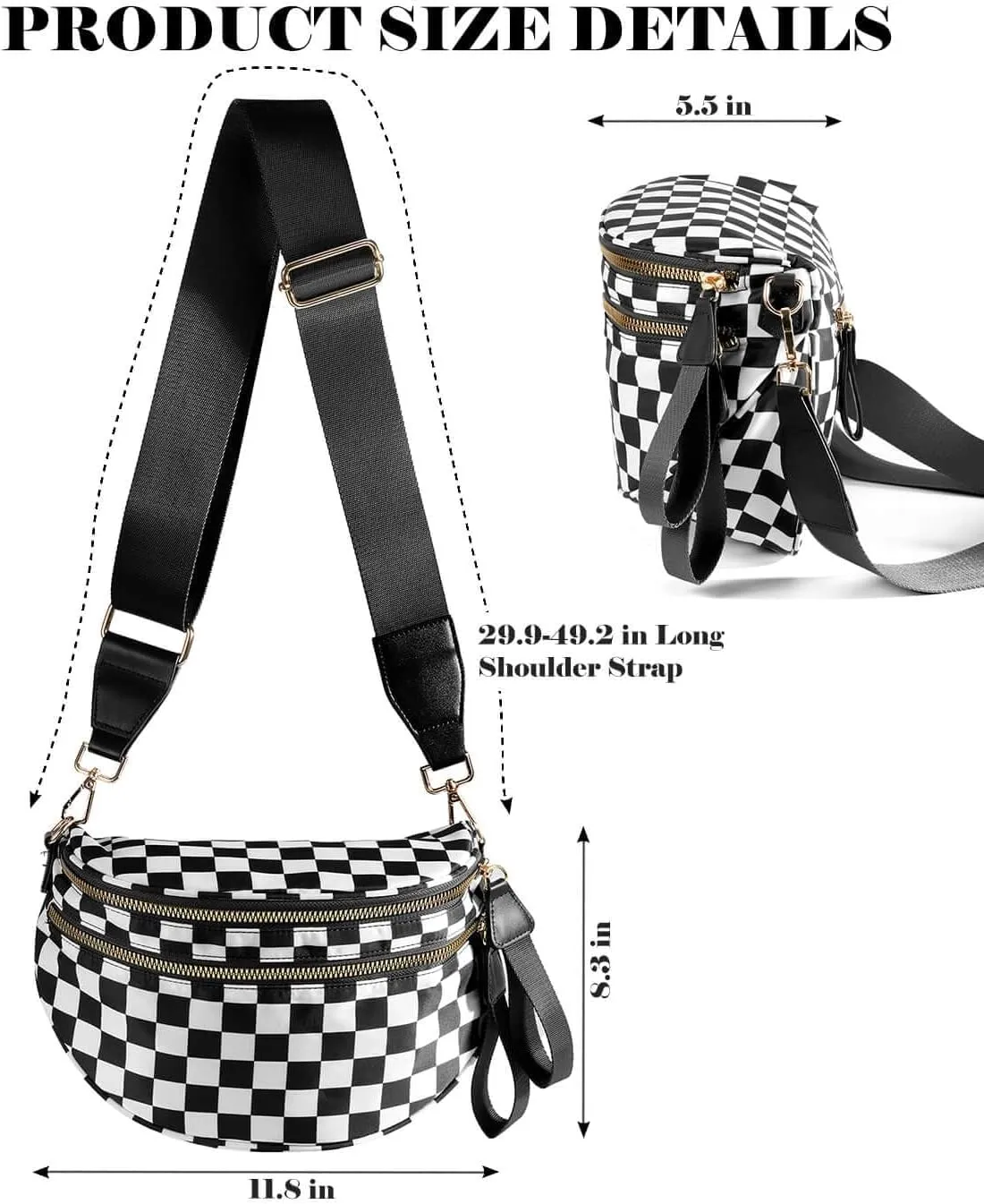 Checkered Crossbody Bag Bum Bag for Women & Charms Spacious Purse, Sling Bags with Shoulder Strap