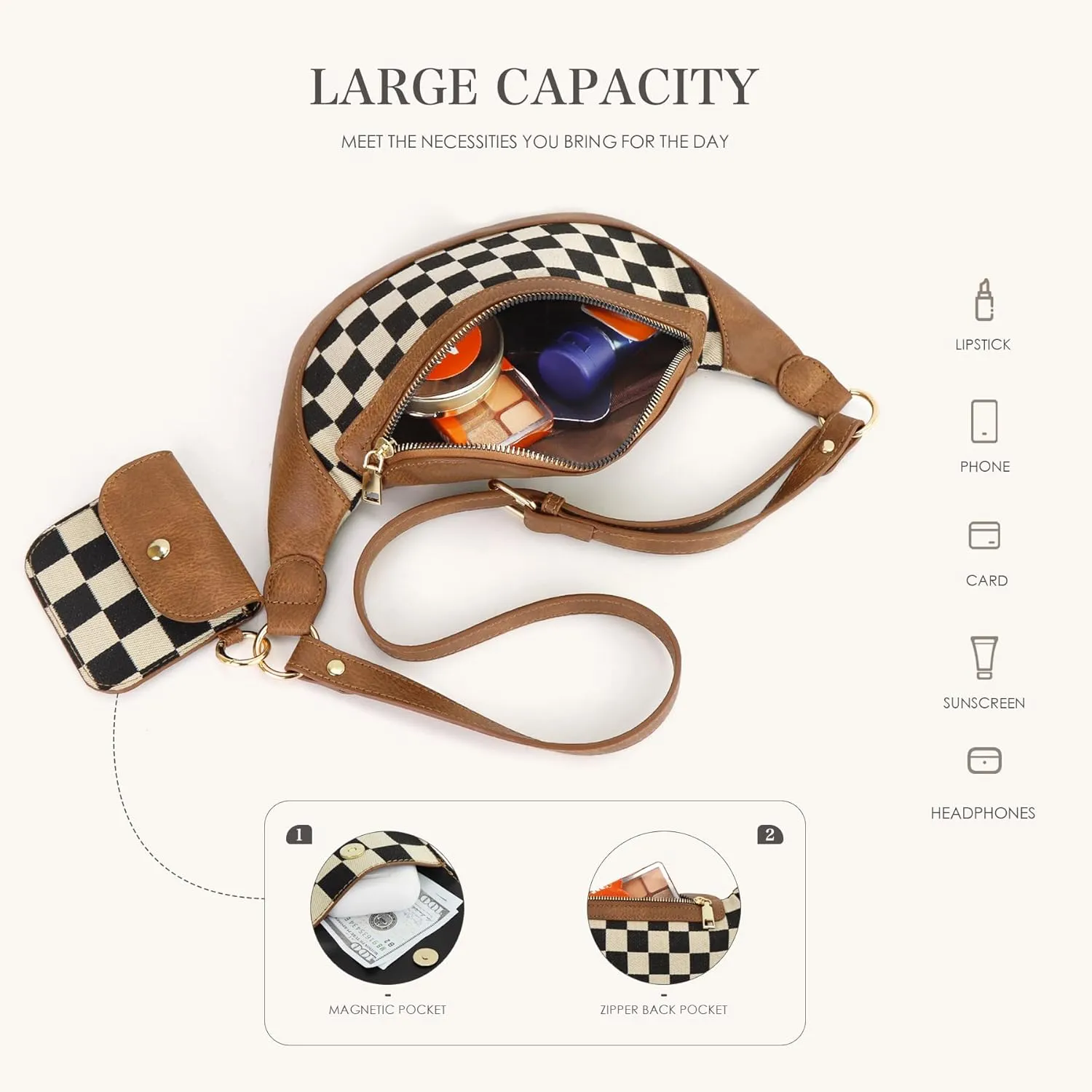 Checkered Crossbody Bag Bum Bags for Women Checkered Purse Plaid Womens Cross Body Purses Checkerboard Fanny Pack