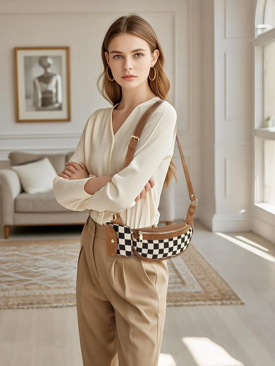 Checkered Crossbody Bag Bum Bags for Women Checkered Purse Plaid Womens Cross Body Purses Checkerboard Fanny Pack