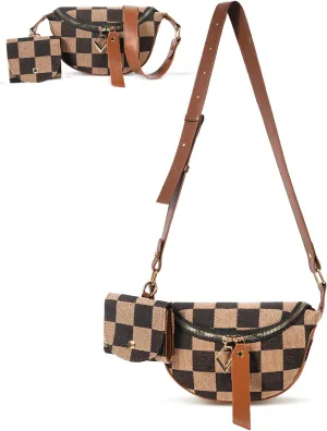 Checkered Crossbody Bag,Fanny Pack for Women,Spacious Purse with Little Bags,Sling Bag with Shoulder Strap
