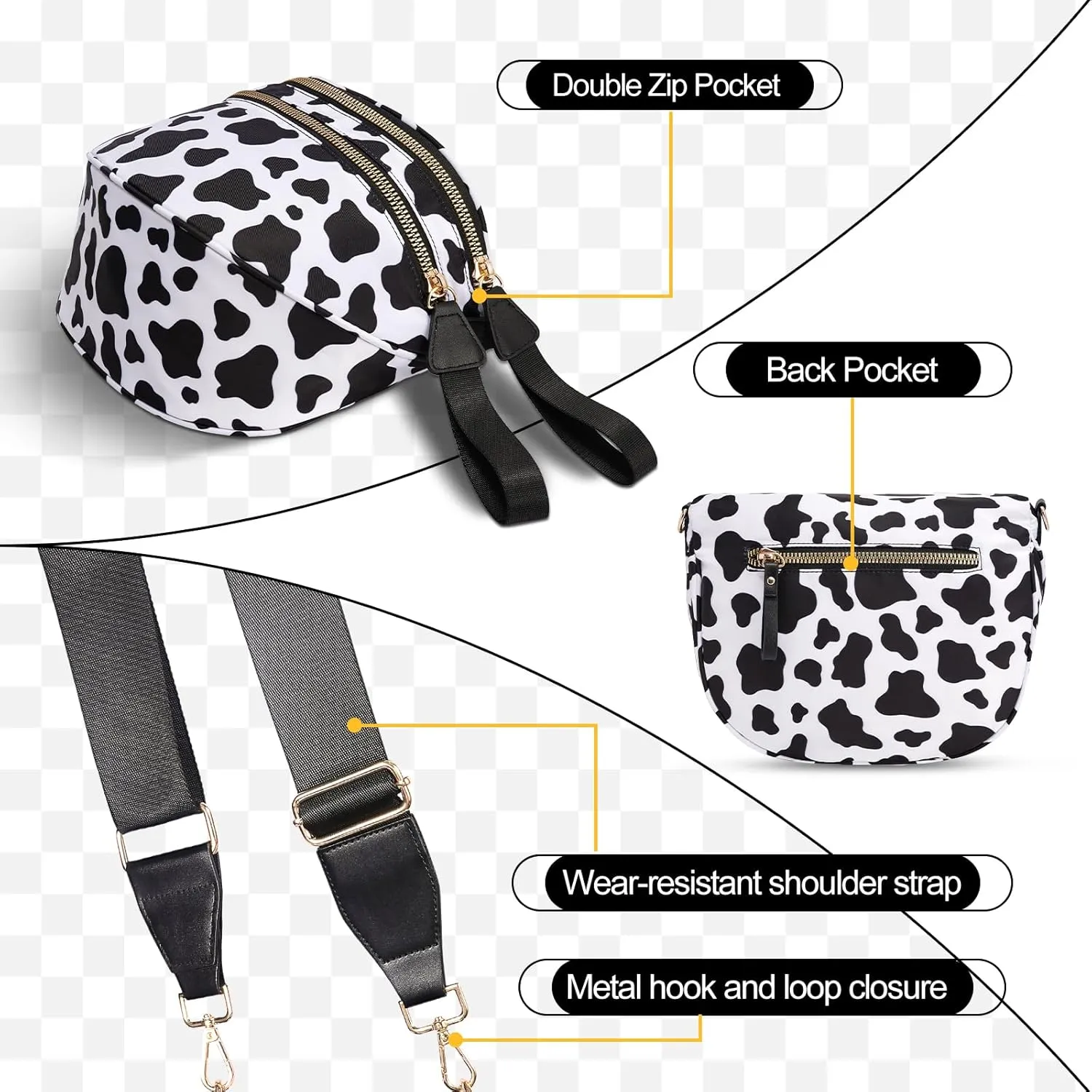 Checkered Crossbody Bag,Nylon Bum Bags for Women Crossbody,Spacious Sling Bag Purse Fanny Packs with Shoulder Strap