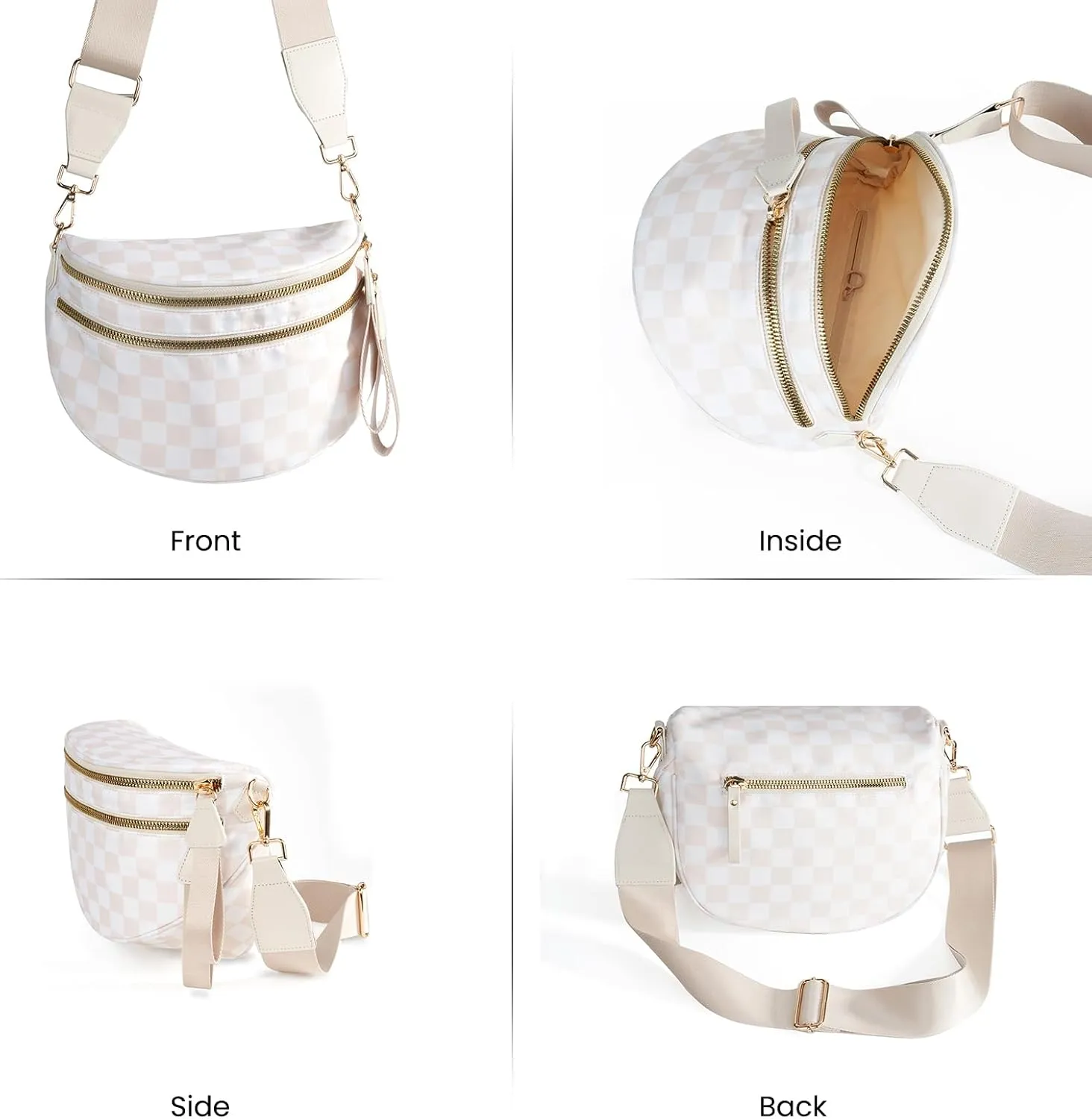 Checkered Crossbody Bags Bum Bag for Women Large Sling Bag Purse with Adjustable Strap（Beige Checkered）