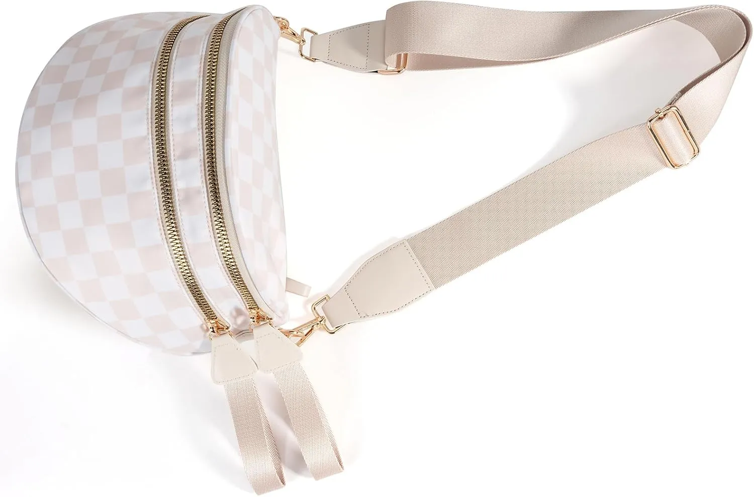 Checkered Crossbody Bags Bum Bag for Women Large Sling Bag Purse with Adjustable Strap（Beige Checkered）