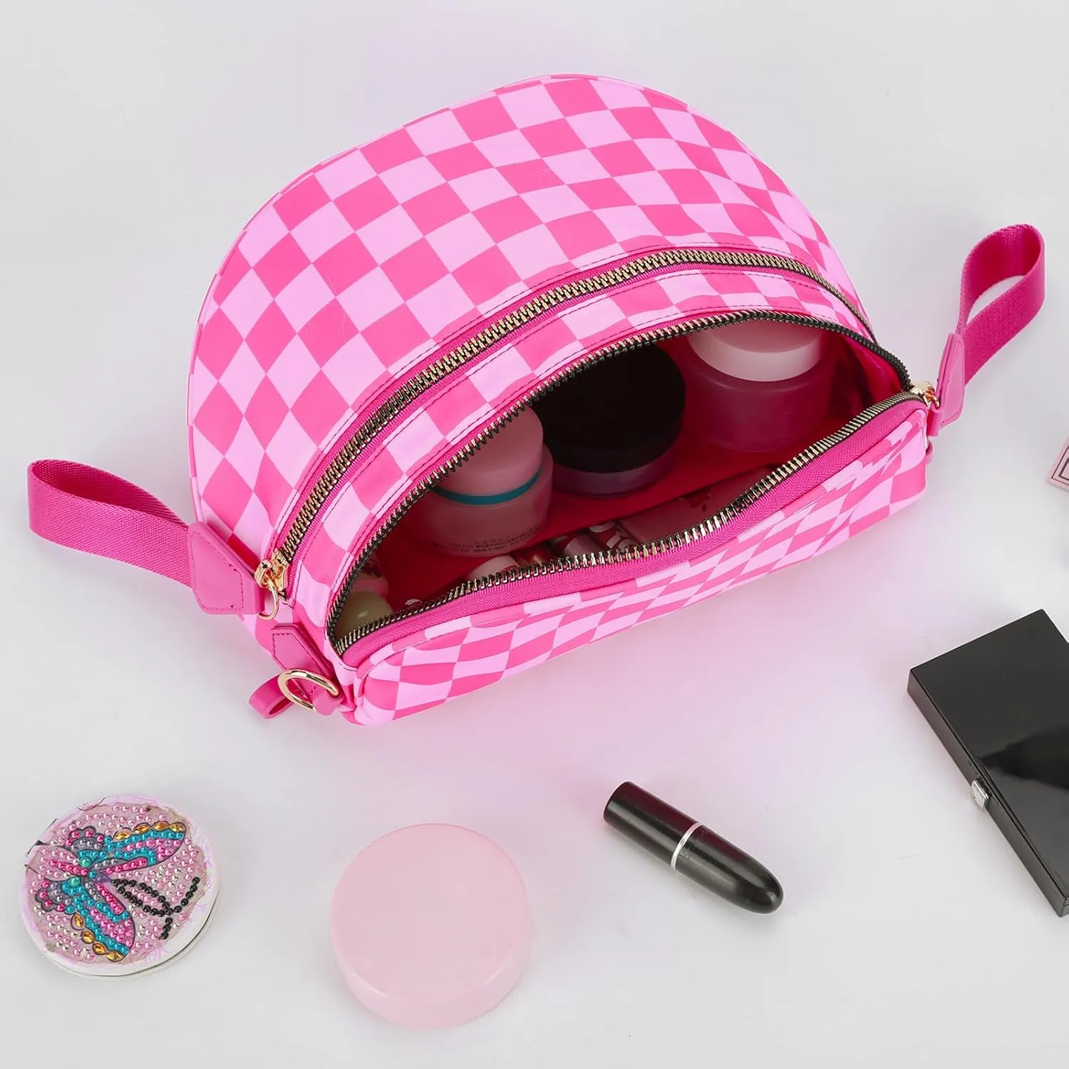 Checkered Crossbody Bum Bags for Women Nylon Checkered Purse Checkerboard Fanny Pack