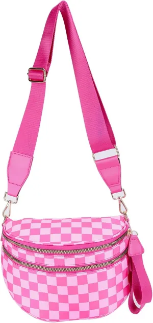 Checkered Crossbody Bum Bags for Women Nylon Checkered Purse Checkerboard Fanny Pack