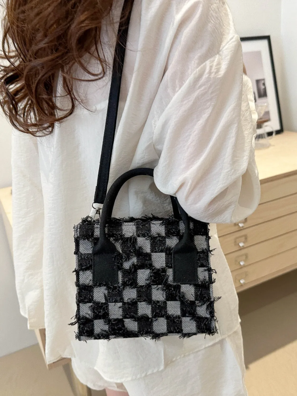 Checkered Denim Handbag