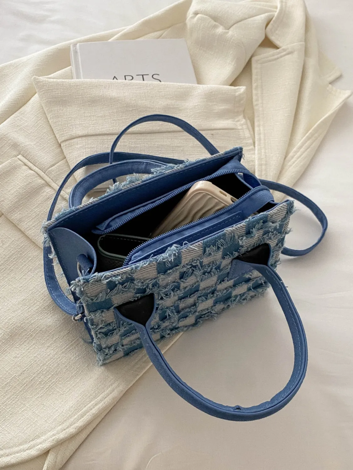 Checkered Denim Handbag