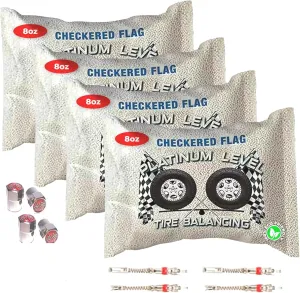 Checkered Flag Tire Beads - Premium Tire Balancing Beads, Suitable for Motorcycles, Semis, Trucks, 4x4 Trailers - Efficient Wheels & Tire Balancer, Long-Lasting Durability | (4) 8oz Bags, 32oz/Set